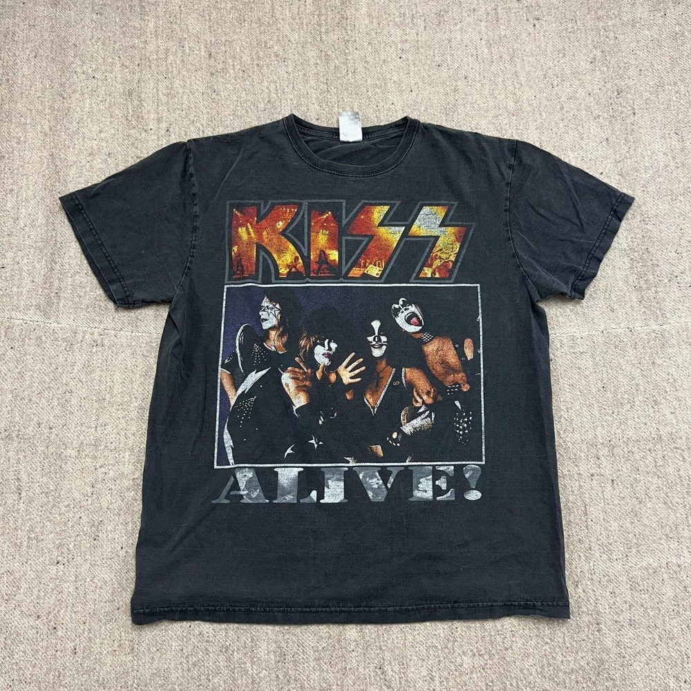 Vintage Kiss Shirt Mens Large Black 2000s Y2K Alive Tour Concert